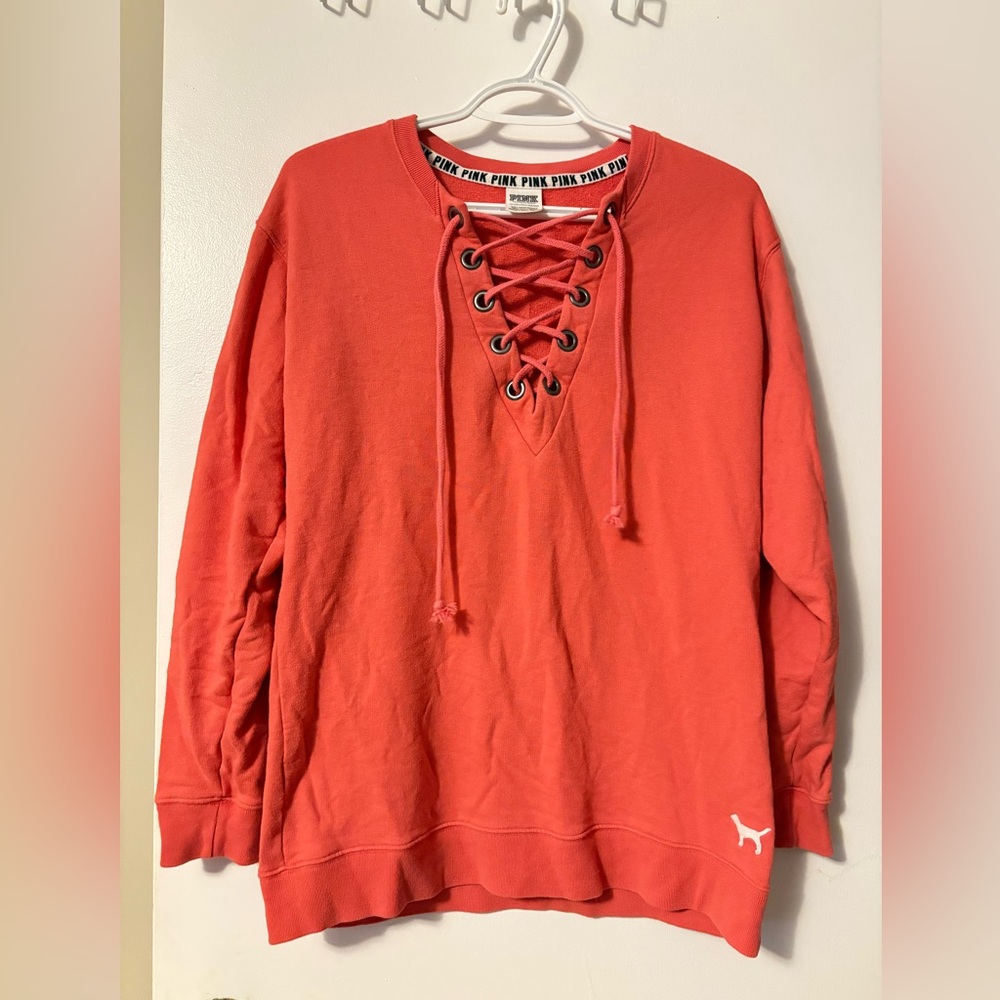PINK Victoria's Secret Coral Lace-Up Sweater
